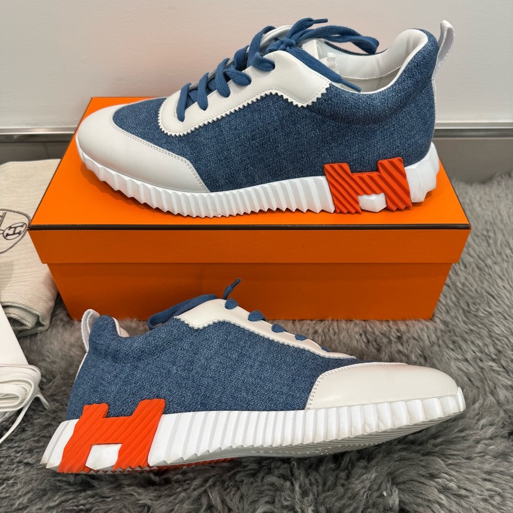 Hermès Bouncing Sneakers – Denim & White Leather – Men’s EU 43.5 / US 10.5